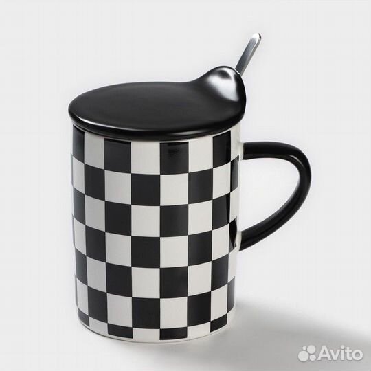 2 шт. Кружка керамическая с ложкой 'Абстракт', 400