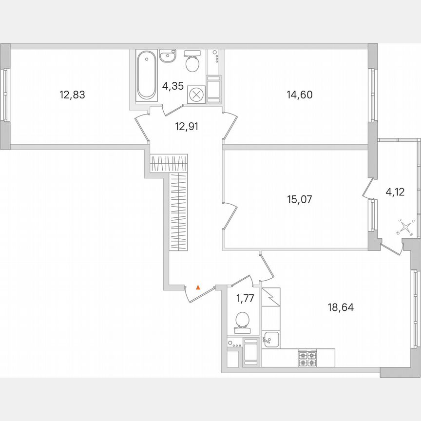 3-к. квартира, 82,2 м², 3/8 эт.
