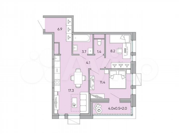 2-к. квартира, 55 м², 15/18 эт.