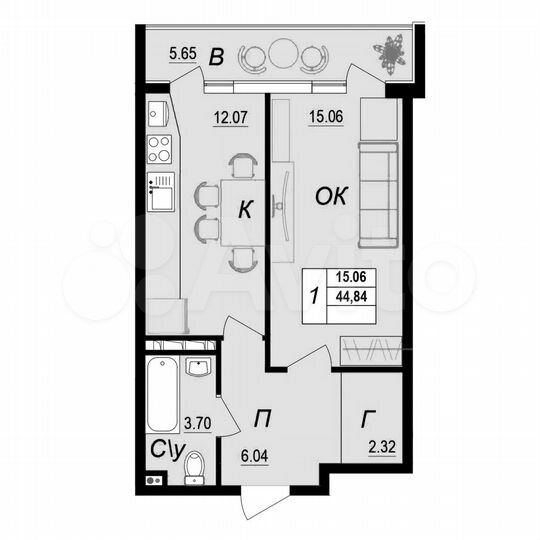 1-к. квартира, 44,8 м², 9/10 эт.