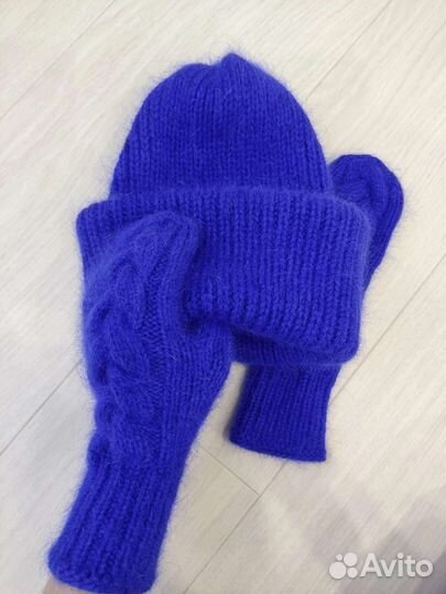 Новые шапка варежки снуд бактус бини ручная работа