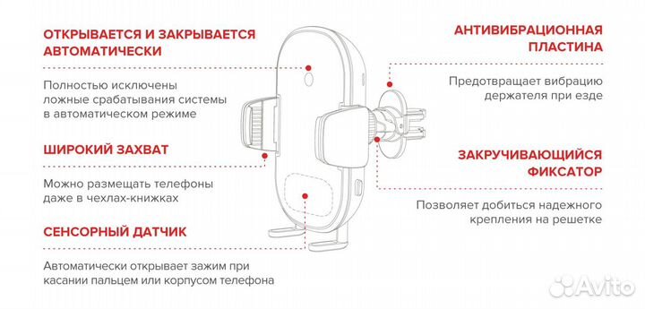 Держатель с беспроводной зарядкой Arroys Vent-W1