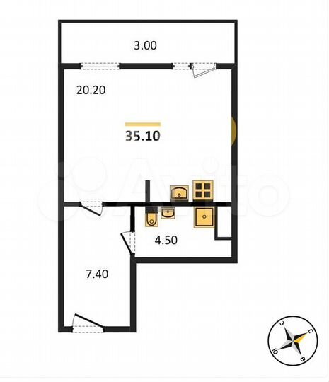 Квартира-студия, 35,1 м², 10/18 эт.