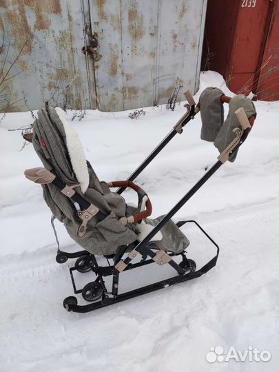 Детские санки коляска Nika 7-8, оливковые