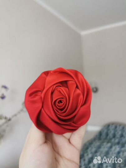 Брошь заколка красная роза Кармен цветок