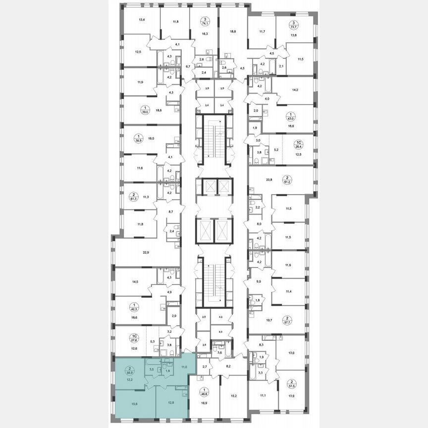 2-к. квартира, 56,9 м², 5/19 эт.
