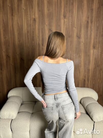 Лонгслив двойка с длинными рукавами и топом серый (S)