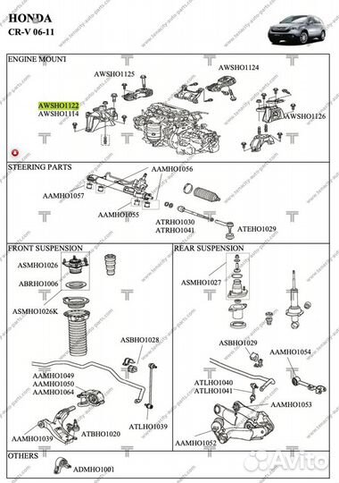 Опора двигателя Honda CRV awsho1122 50820-SWC-E01