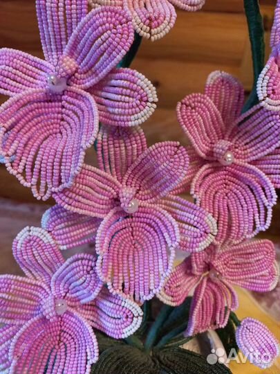 Орхидеи в горшке ручная работа из бисера