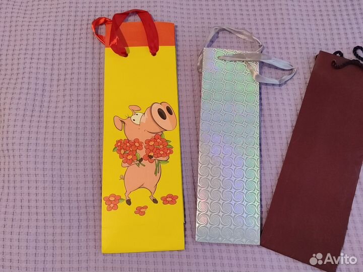 Подарочные новогодние пакеты для бутылок 3 шт