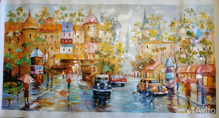 Картина маслом городской пейзаж 1,2м х 0,6м