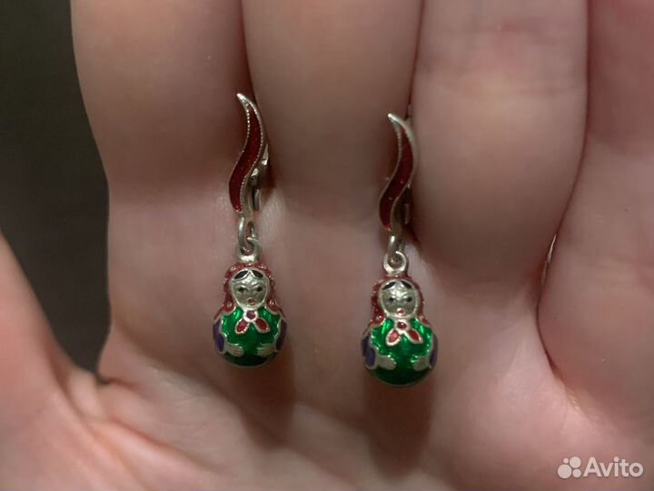 Комплект украшений из серебра матрешки