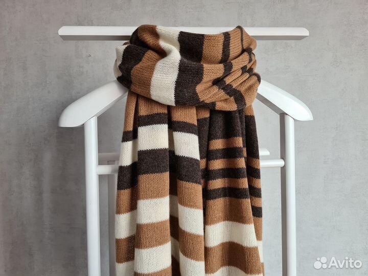 Полосатый коричневый шарф из 100 кашемира