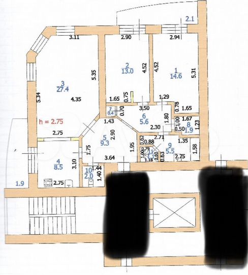 3-к. квартира, 89,3 м², 2/9 эт.