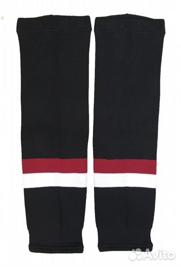 Гамаши хоккейный вязаные черные (красно-белые пол