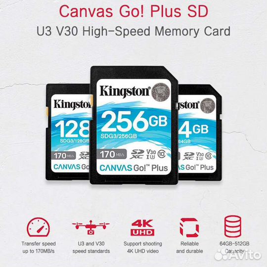 Карта памяти SD Kingston Canvas Go Plus 256 GB new