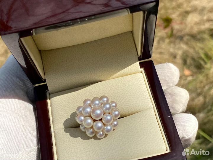 Золотое кольцо с природным жемчугом 585