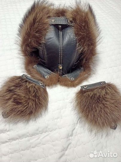 Шапка ушанка кожаная мех кайота муж