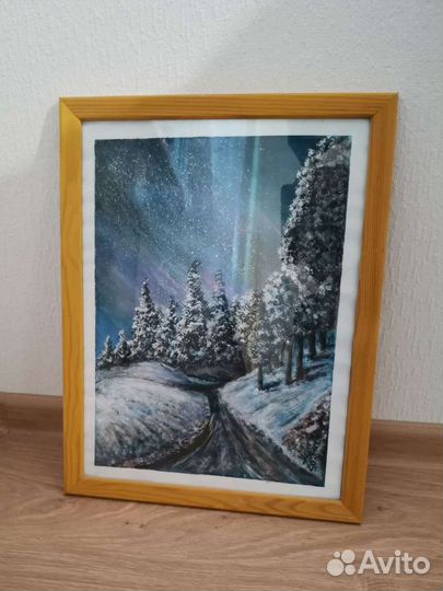 Картина холст 30х40 зимний пейзаж. Ручная работа
