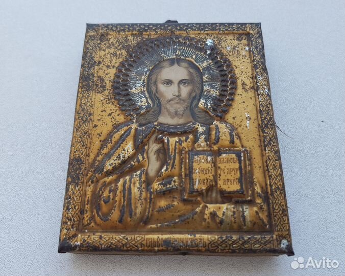 Старинная икона Господь Вседержитель Металлография