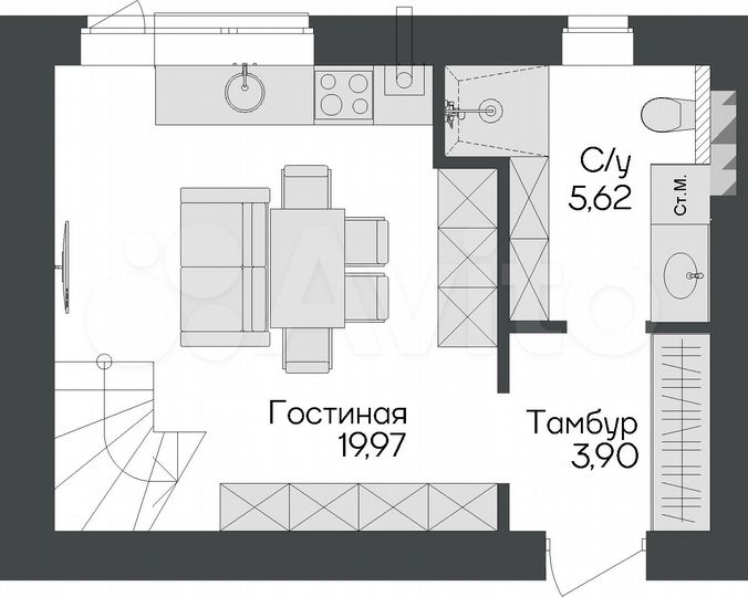 2-к. квартира, 40 м², 2/2 эт.