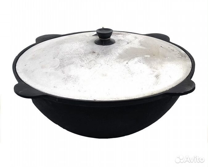 Казан 16л чугунный узбекский круглое дно, с крышко