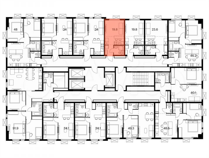 Квартира-студия, 19,8 м², 6/25 эт.