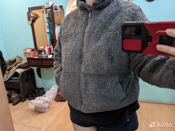 Плюшевая куртка серая new look 50 размер