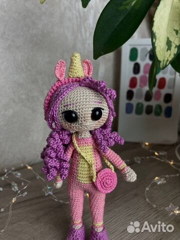 Вязаная игрушка кукла единорог ручной работы