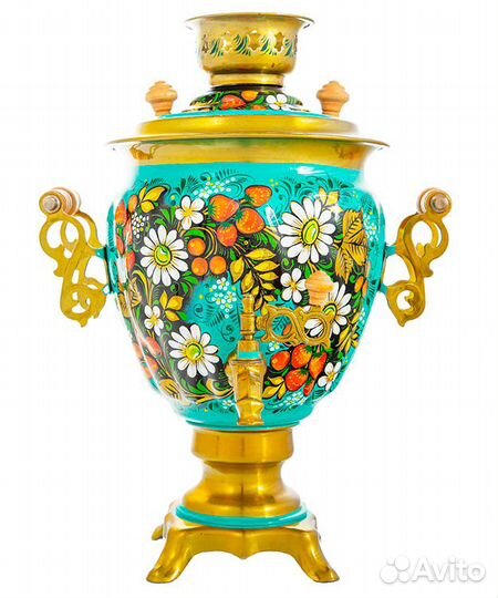 Самовар «Ромашки в бирюзе» электрический формой же