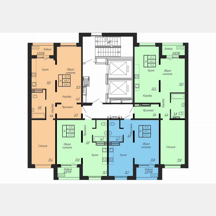 2-к. квартира, 70 м², 4/17 эт.