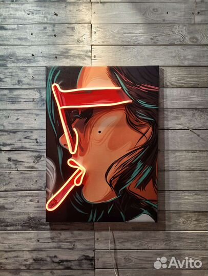 Картина вывеска с неоном 70-50см