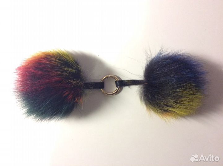 Оригинальный брелок с помпонами, натуральный мех