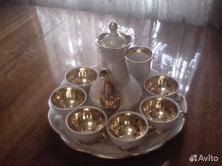 Кофейный сервиз СССР позолоченный фарфоровый
