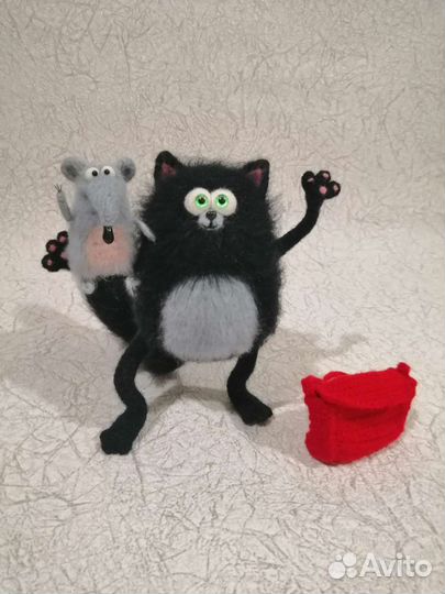 Вязаные игрушки Котёнок Шмяк и сырник