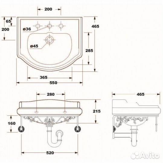 Раковина с консолью Migliore Bella 20605+20724 золото