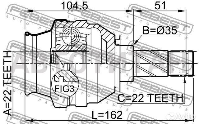 Шрус внутренний 22X35X22 opel astra J 2010-2015 fe