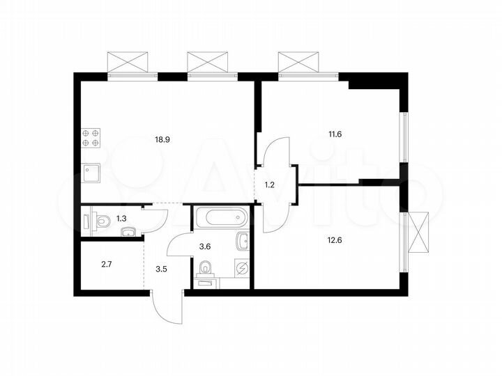 2-к. квартира, 55,4 м², 17/25 эт.