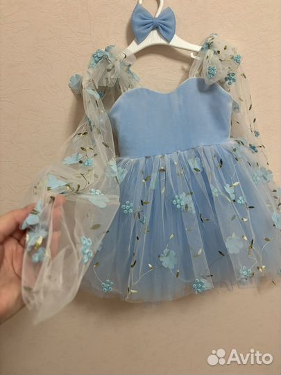 Платье нарядное 86-92 голубое