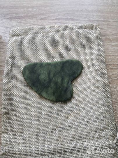 Набор массажер роллер и скребок Гуаша нефрит