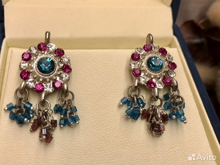 Красивые серьги винтаж кристаллы Swarovski стекло