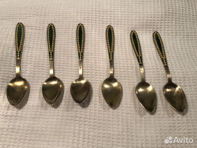 Ложки кофе серебро золочение СССР 916 эмаль