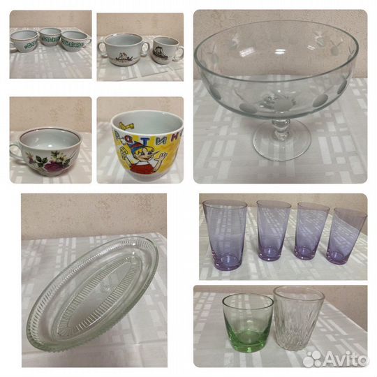 Посуда СССР. Чашки, стаканы, селёдочница, ваза для
