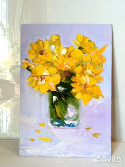 Цветы букет жёлтых цветов миниатюра маслом