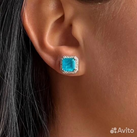 Серьги с голубым Турмалином