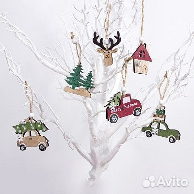 Набор деревянных подвесных ёлочных игрушек из 3 шт