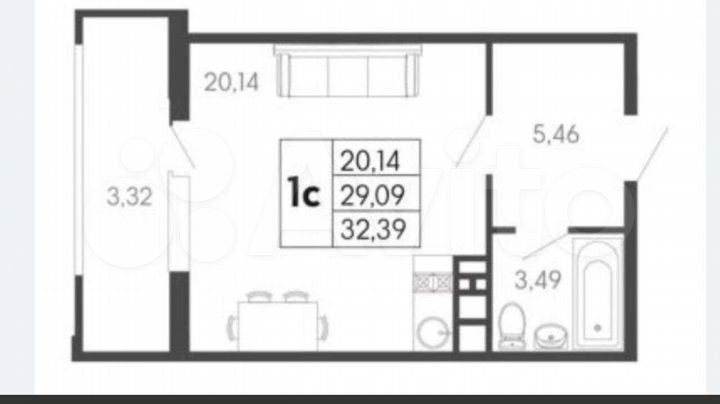 Квартира-студия, 32,2 м², 8/9 эт.