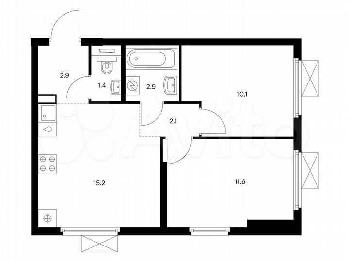 2-к. квартира, 46,2 м², 10/25 эт.