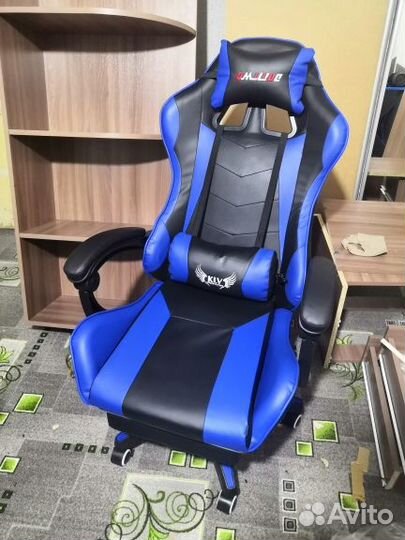 Компьютерное кресло синее (с подножкой, массаж)