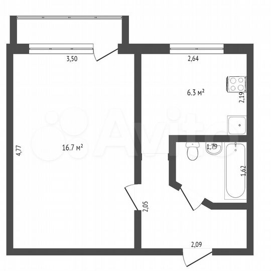 1-к. квартира, 30,4 м², 5/5 эт.